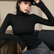 Áo Thun Basic Tay Dài Cổ Cao Dễ Phối