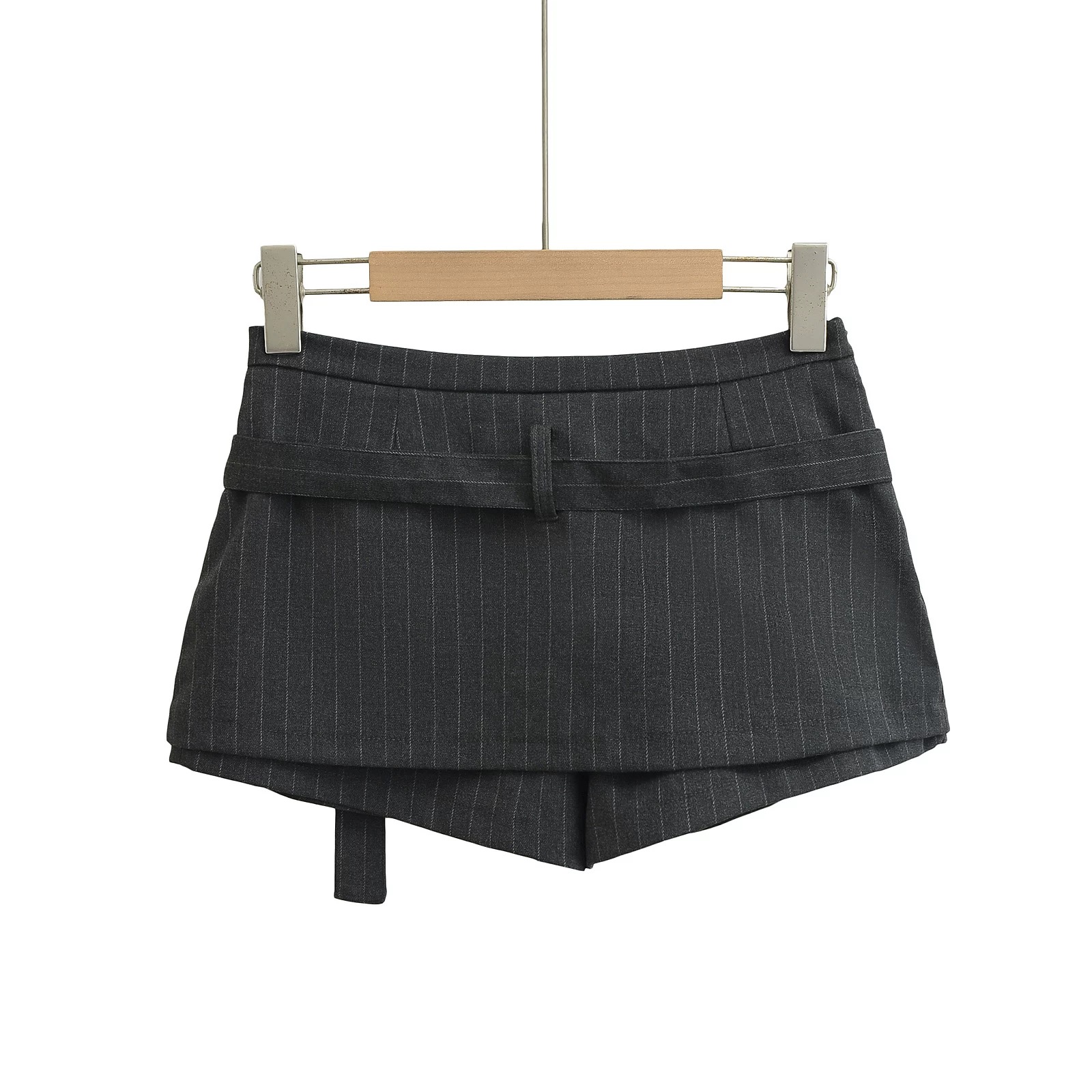 Chân Váy Midi cạp trễ sọc phối thắt lưng phong cách