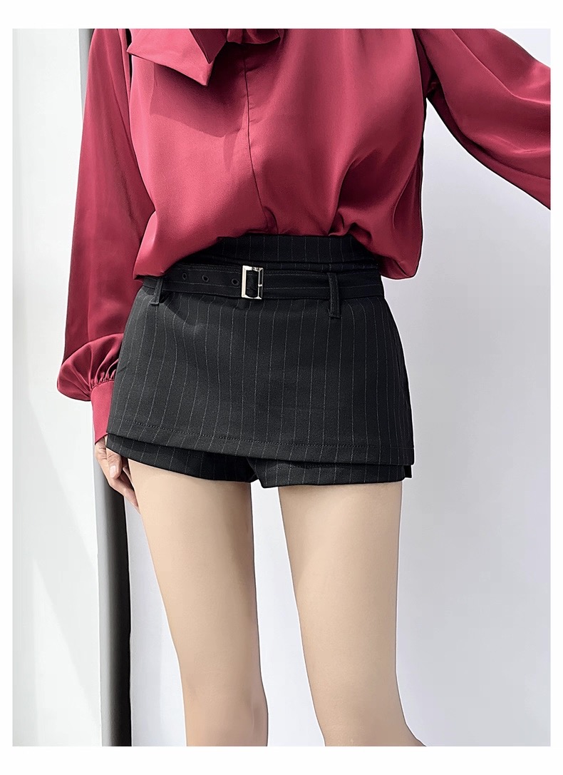 Chân Váy Midi cạp trễ sọc phối thắt lưng phong cách