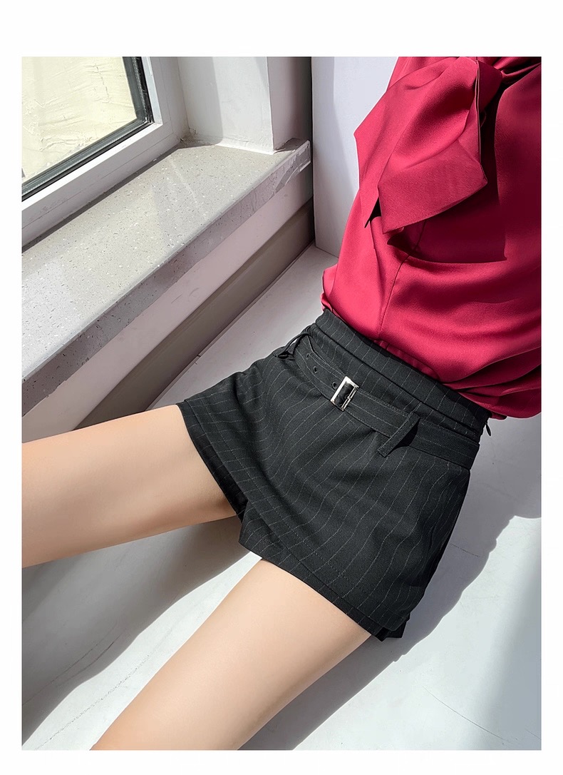 Chân Váy Midi cạp trễ sọc phối thắt lưng phong cách