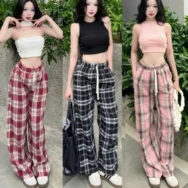 Quần Ống Rộng Nữ Kẻ Nhiều Màu Freesize (<60kg)